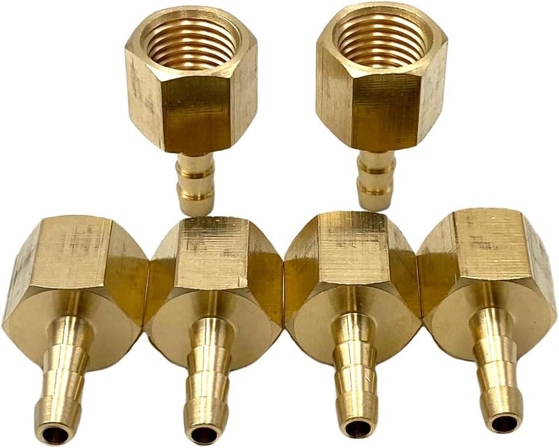 Bumugufu 6 Pcs 1/4" Female NPT to 3/16" Barb Brass Air Hose Fittings, 3/16 Inch Barb x 1/4 Inch FNPT Brass Pipe Connector for Compressor, Fuel, Oil, Gas - Image 3